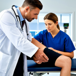**

"A highly skilled sports doctor examining a professional athlete's knee in a state-of-the-art clinic. The doctor is wearing professional attire and using advanced diagnostic equipment. The athlete is fully clothed in sports gear. The scene conveys expertise, precision, and a focus on injury prevention and recovery. Keywords: sports medicine, doctor, athlete, clinic, rehabilitation, medical equipment, professional, safe for work, appropriate content, fully clothed, professional attire, perfect anatomy, natural proportions, high quality."

**