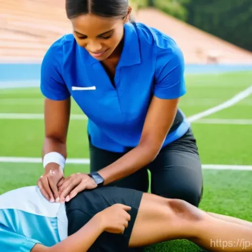 스포츠의학 연봉 및 직무 특성 - **A Diverse Team of Sports Medicine Professionals in Action:**
    "A dynamic, medium shot of a dive...