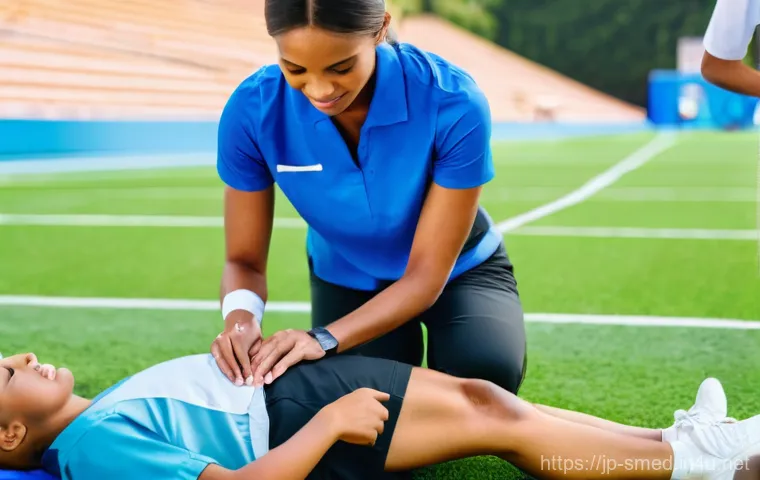 스포츠의학 연봉 및 직무 특성 - **A Diverse Team of Sports Medicine Professionals in Action:**
    "A dynamic, medium shot of a dive...