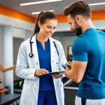 스포츠의학 직업 전망 - **Prompt:** A dynamic scene depicting a diverse team of sports medicine professionals – including a ...