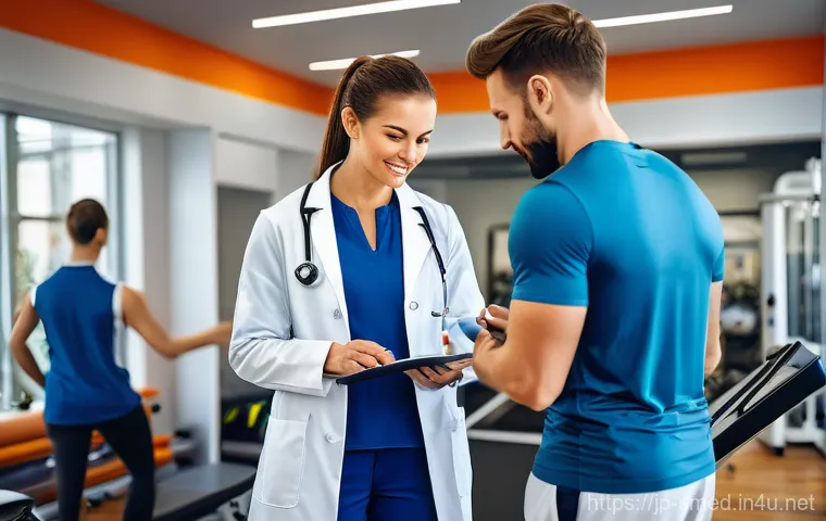 스포츠의학 직업 전망 - **Prompt:** A dynamic scene depicting a diverse team of sports medicine professionals – including a ...