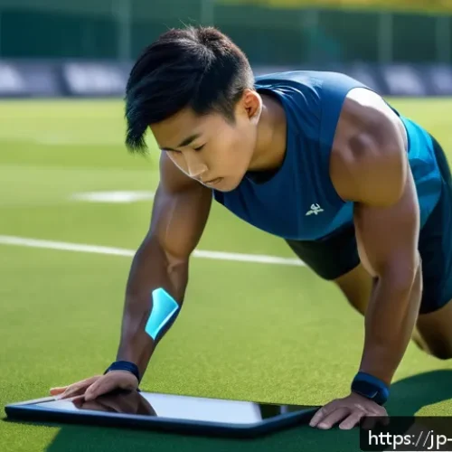 스포츠의학 실무와 이론의 차이점 - A cutting-edge sports medicine scene showing a professional athlete wearing high-tech wearable senso...