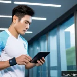 스포츠의학 전문가로서의 경력 관리 - A modern sports medicine clinic scene featuring a professional athlete wearing advanced wearable dev...