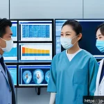 스포츠의학 이직 시 유의 사항 - A modern sports medicine clinic scene featuring a diverse team of medical professionals wearing clea...